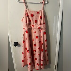 Strawberry Print Pink Midi Dress